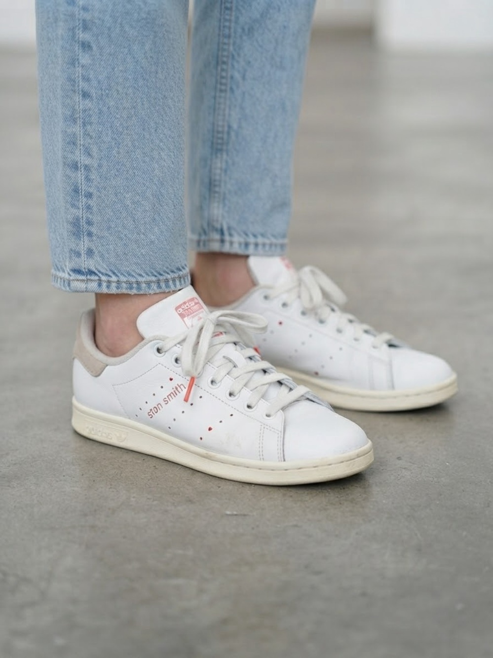 adidas White Leather Sneakers with Pink Accents